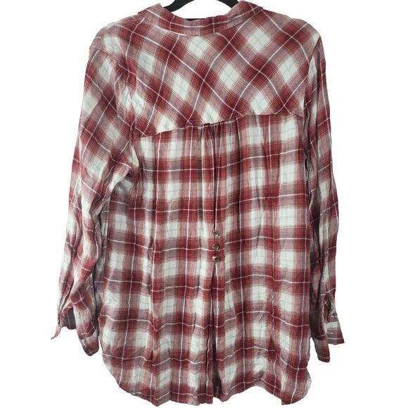 Maurices Button Front Top 0X Womens Plus Size Red White Long Sleeve Pocket Top - Picture 6 of 6